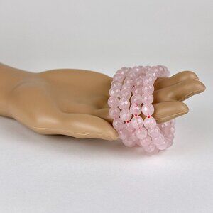 One - Facet 8mm Rose Quartz Crystal Beaded Stretch Bracelet.